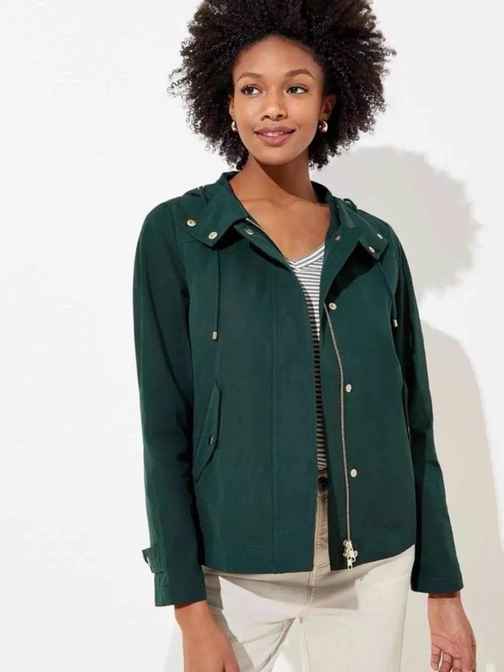 LOFT Dark Green Hooded Jacket XSP - Picture 1 of 4